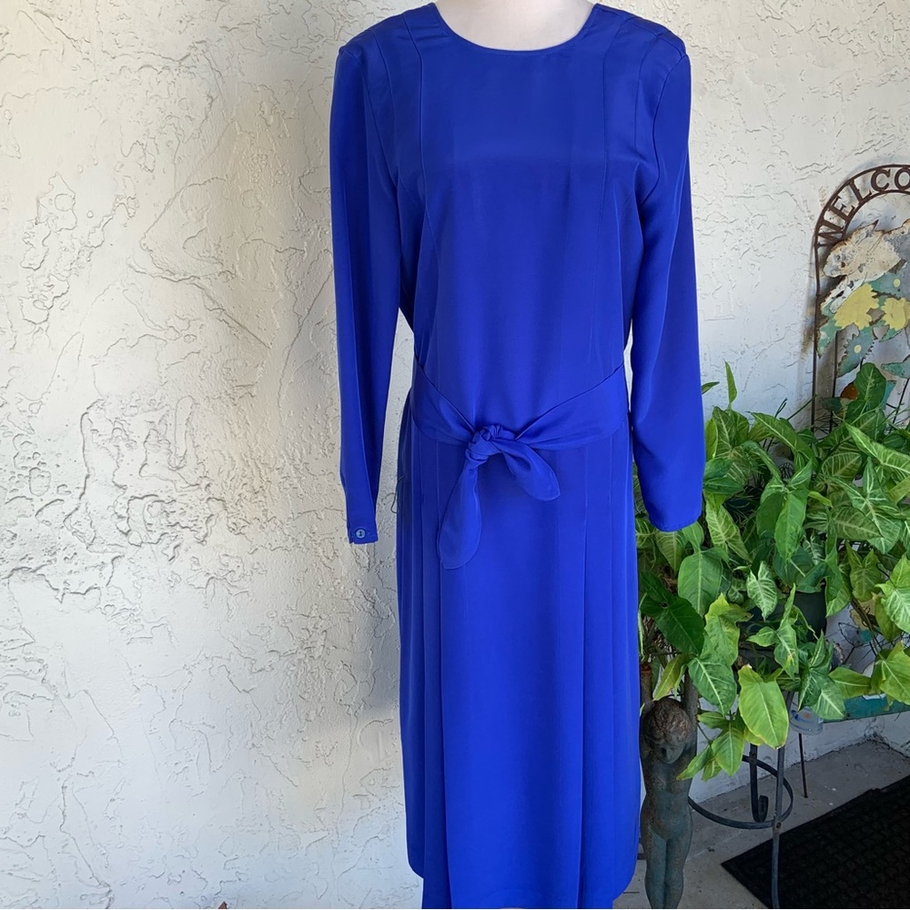 VTG 80s UK Chic Azure Blue Elegance-Belted, Button-backed WALLIS EXCLUSIVE